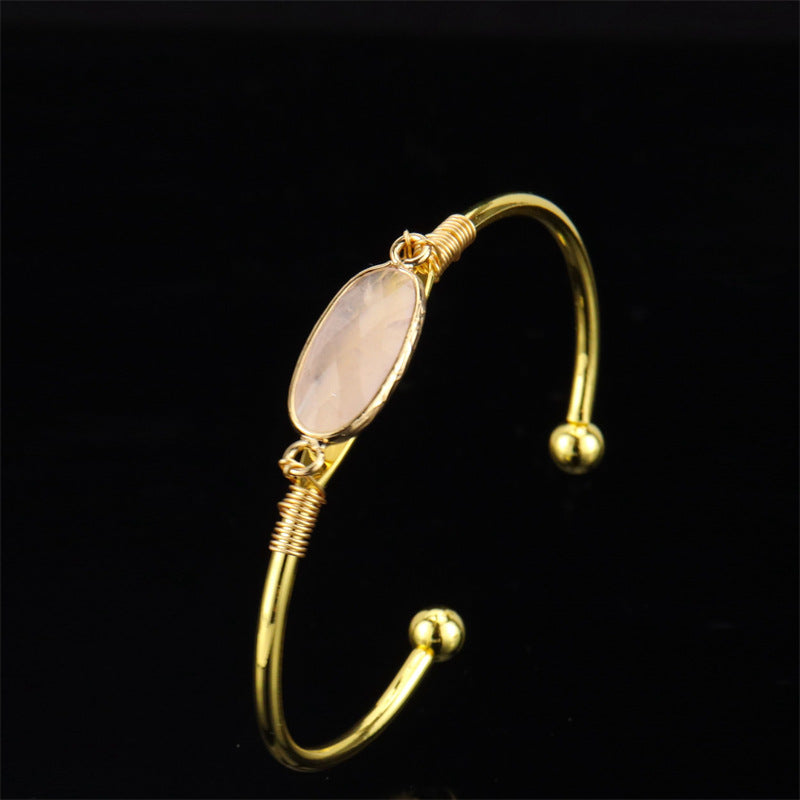 Wholesale Handmade Wire Wrapped Bracelet Natural Agate Crystal Moonstone Gold Wrap Unisex Fashion Accessory Gift