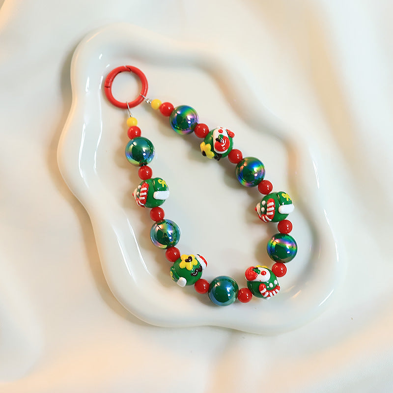 Wholesale Christmas Beaded Keychain Accessories Ins Style Mobile Phone Beaded Keychain