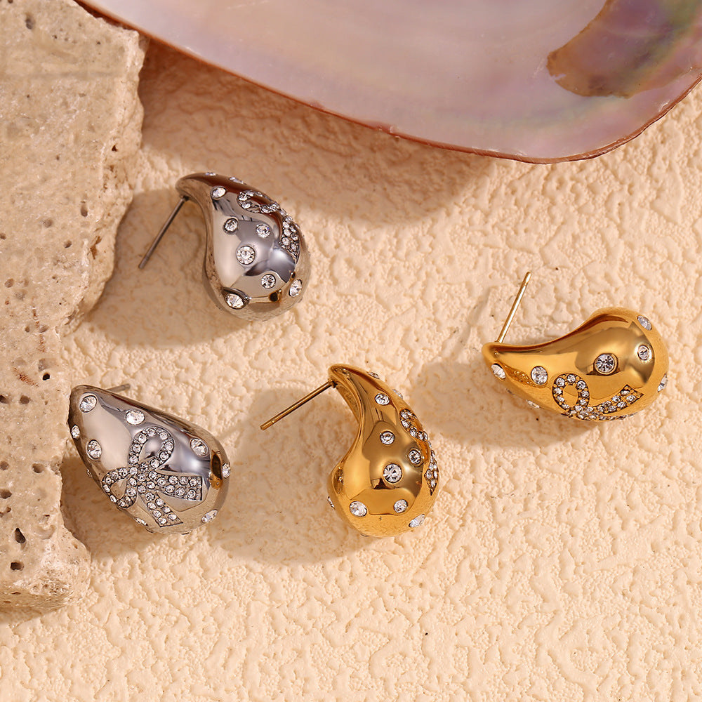 Wholesale Stainless Steel Earrings 18K Gold Plated Earrings Water Drop Diamond Butterfly Earrings ACC-ES-MengJia001