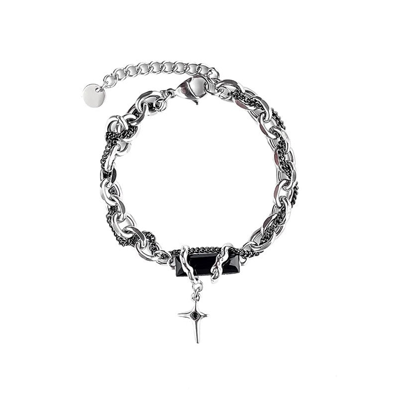 Wholesale Unisex Titanium Steel Star-Wrapped Black Diamond Bracelet
