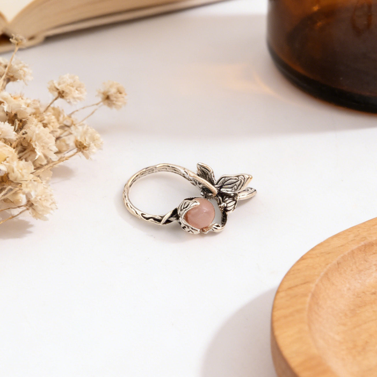 Wholesale Retro Elf Angel Gemstone Open Ring Antique Silver Jewelry Accessory For Gift And Boutique Resale