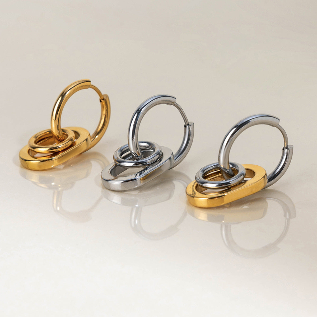 Wholesale 18K Gold Stainless Steel Round Oval Ring Pendant Earrings