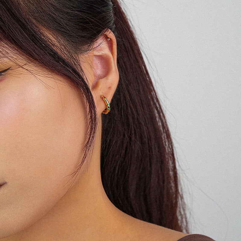 Wholesale 925 Sterling Silver Retro Rainbow Zircon Ear Buckle Earrings