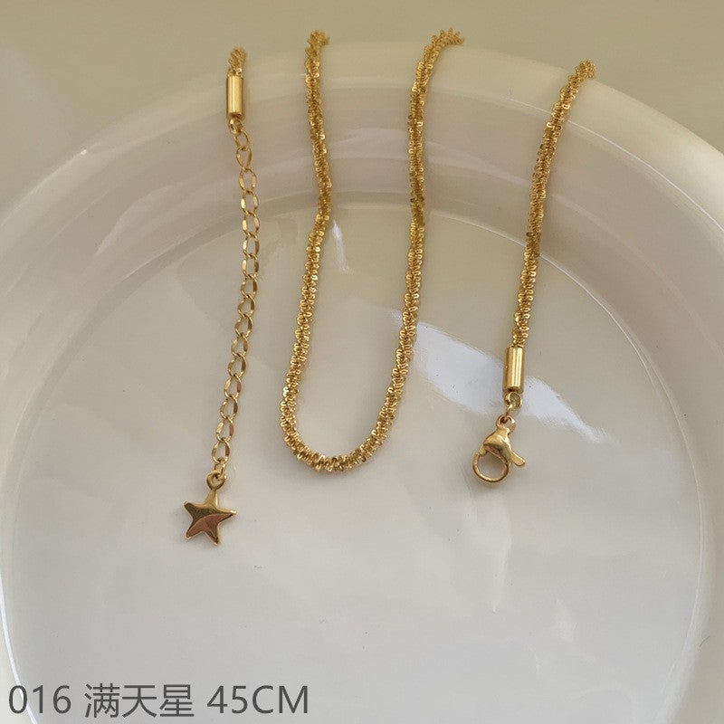 Wholesale Cross chain box chain snake bone chain titanium steel plated 24k golden sunflower clavicle chain