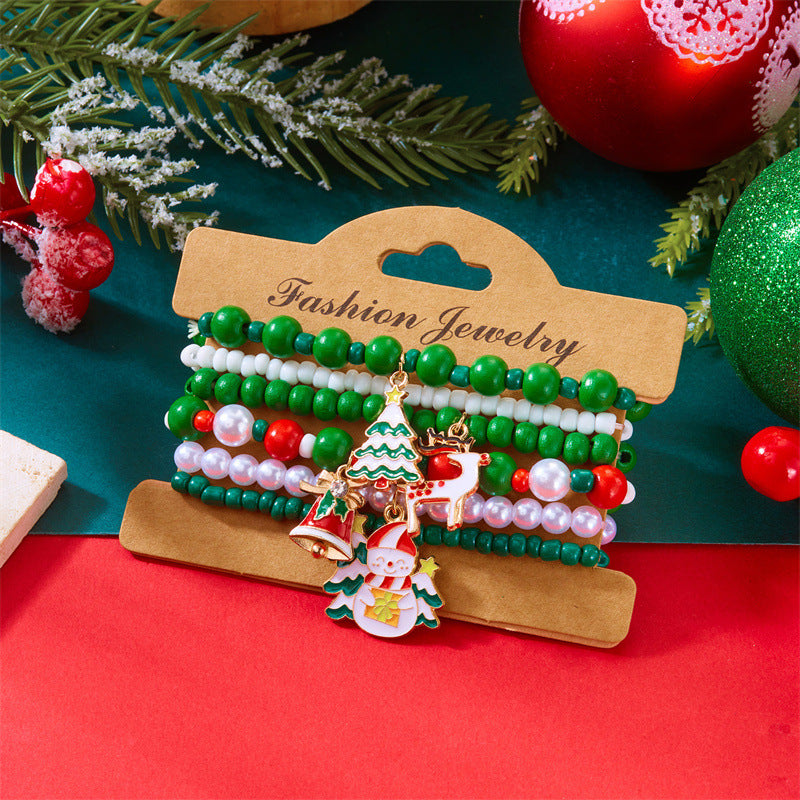 Wholesale Christmas soft ceramic multi-layer cartoon  bell bracelet