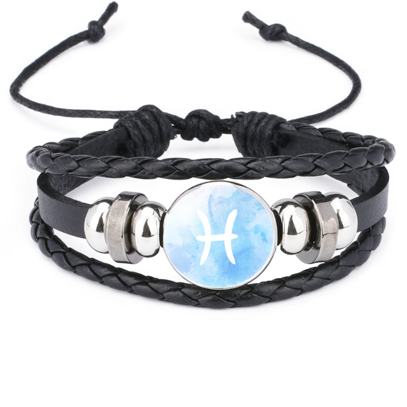 Wholesale  accessories twelve constellation handmade beaded rope leather bracelet