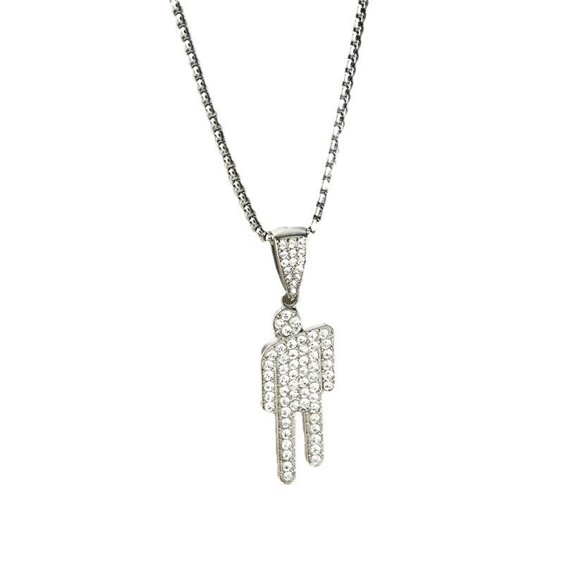 Wholesale titanium steel diamond-embedded crooked head villain long necklace