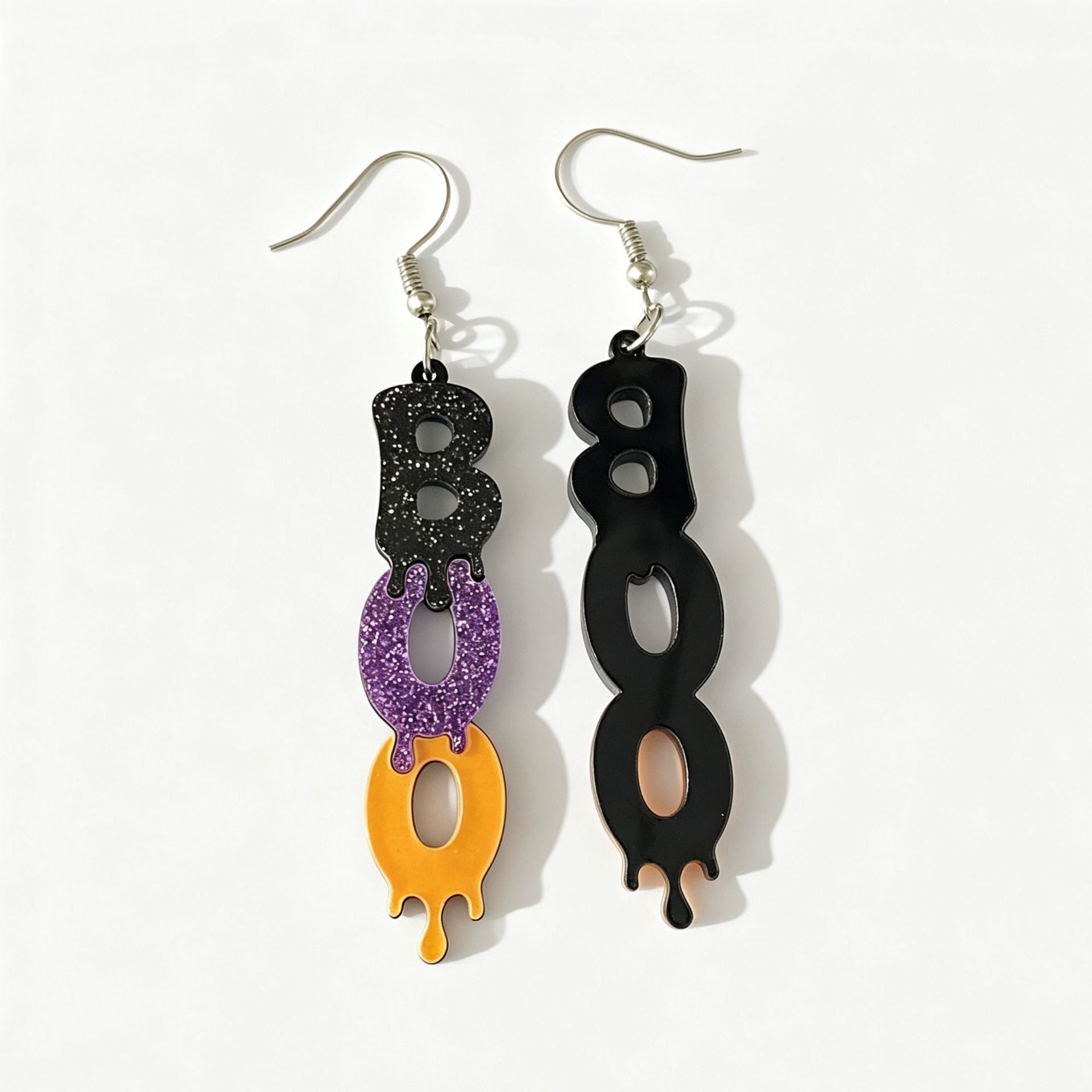 Wholesale Acrylic Double Layer BOO Glitter Letter Earrings For  Party Fashion Accessory