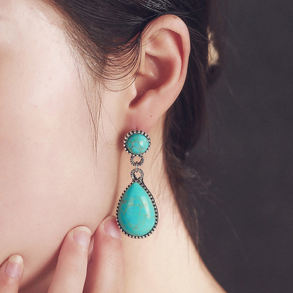 Wholesale Bohemian Turquoise Drop Earrings Alloy Electroplated Jewelry Accessory for Party