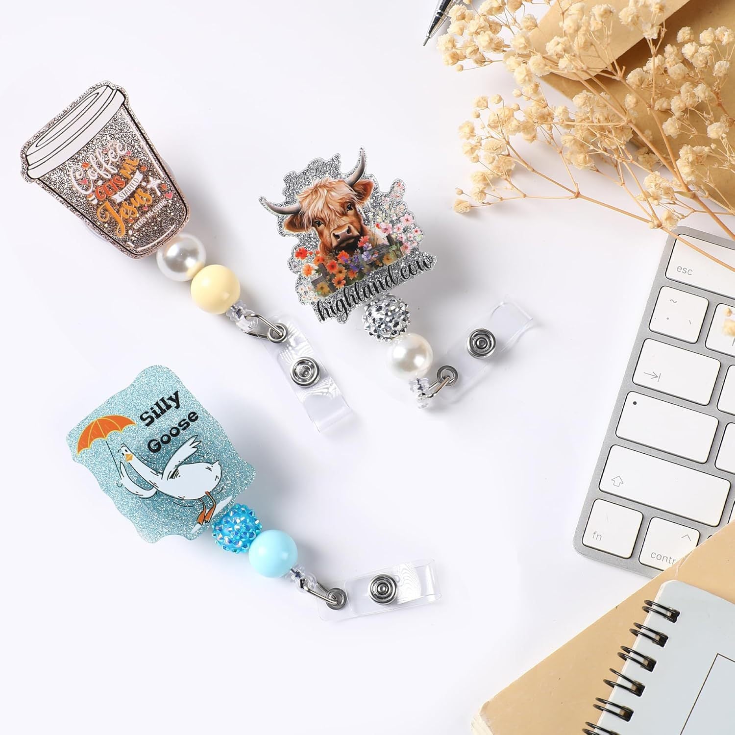 Wholesale 360° Rotatable Beaded Easy-pull Badge Reels Keychains ACC-KC-ChiHai022