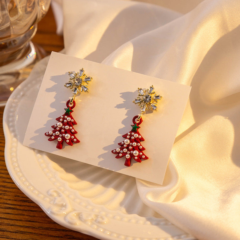 Wholesale Christmas Snowflake Asymmetrical Christmas Tree Earrings ACC-ES-MDD072