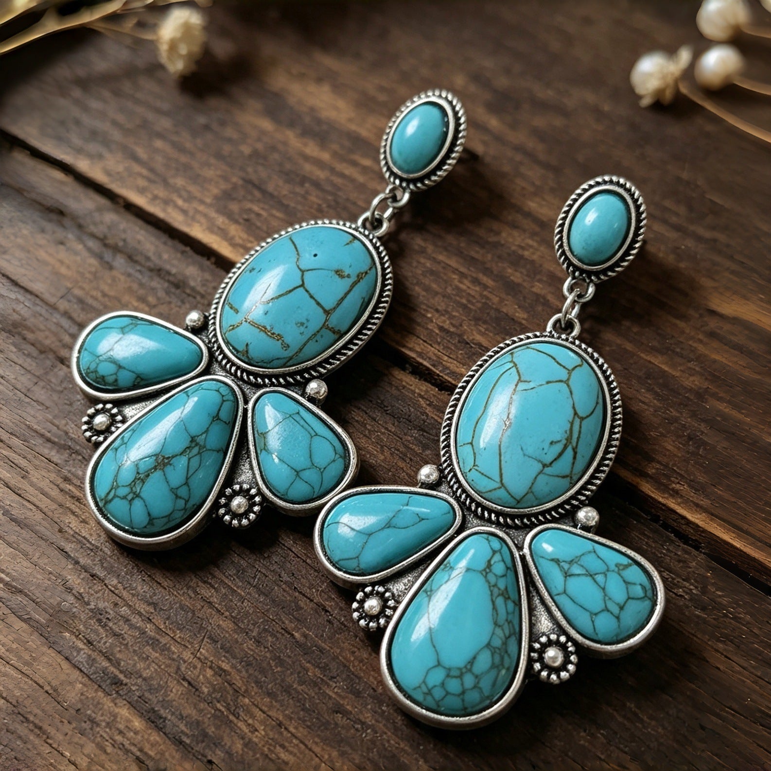 Wholesale Vintage Turquoise Drop Earrings Eco Friendly Alloy Geometric Pendant Jewelry For Boutique Resale Gift