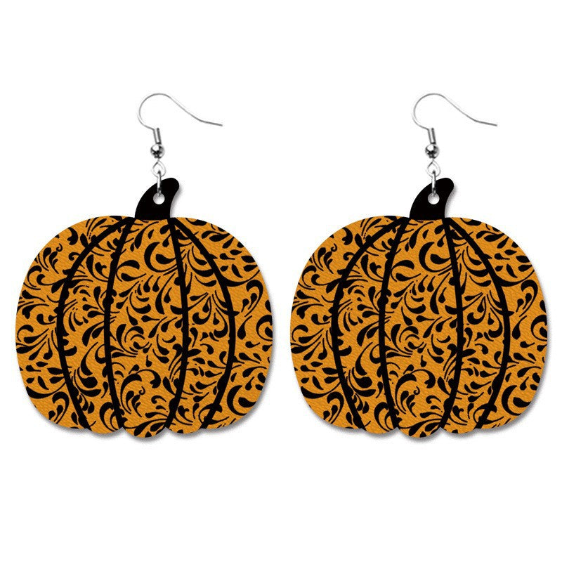 Wholesale 2 Pairs/pack Halloween Thanksgiving Day Aztec Pumpkin Wood Earrings ACC-ES-HY140