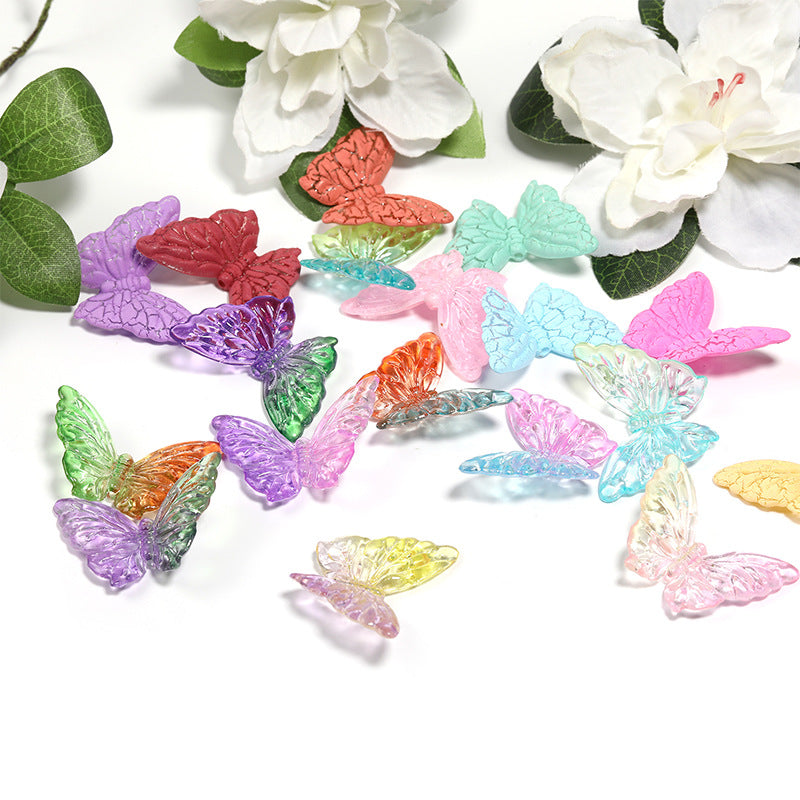 Wholesale 100pcs Acrylic Two-color Gradient Butterfly Beaded DiIYMobile Phone Chain Keychain Pendant Accessories ACC-BDS-BLG042