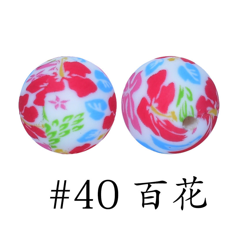 Wholesale 50pcs Western Style Leopard Skull Color Aztec Printed Silicone Balls Beads ACC-BDS-HeSheng007