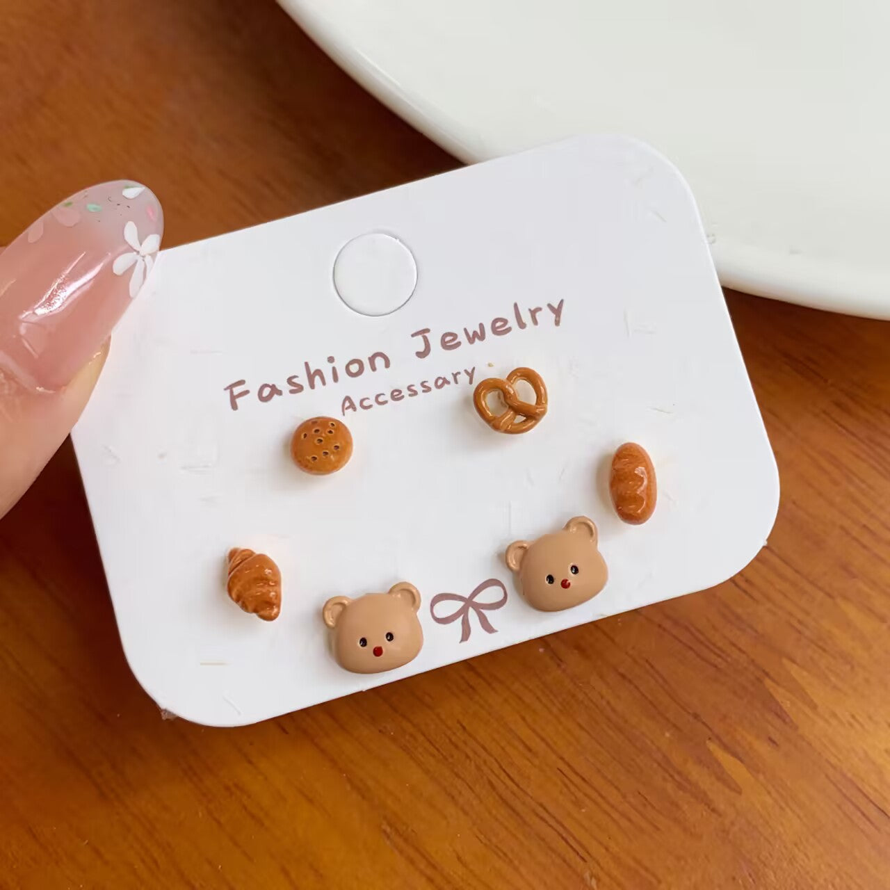 Wholesale Mini Silver Needle Earring Set Cartoon Cute Caramel Bread Small Earrings