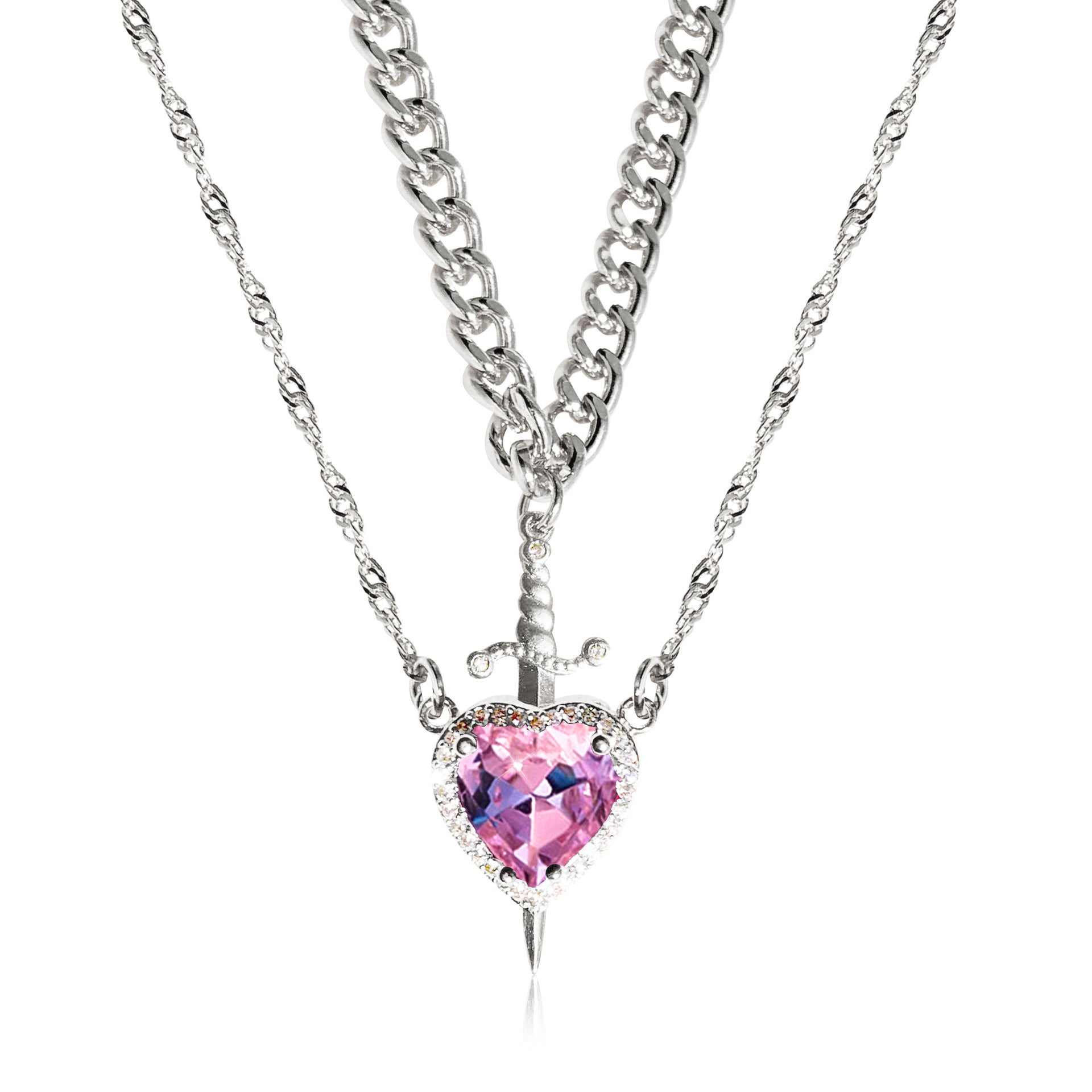 Wholesale Red Crystal Heart Dagger Necklace