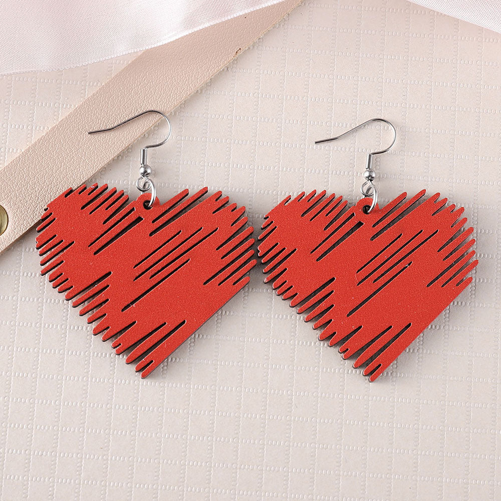 Wholesale Valentine' s Day Wooden Heart Earrings