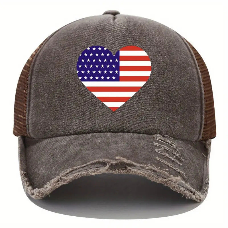 Wholesale of American Independence Day Flag Heart-shaped Printed Cotton Baseball Caps ACC-HT-TangQiu007