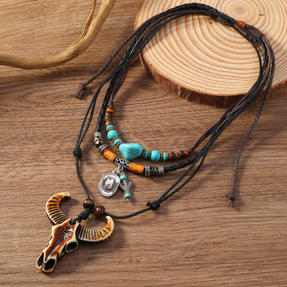 Wholesale 3PCS Vintage braided rope alloy pendant necklace