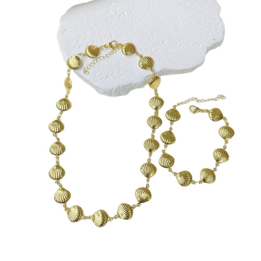 Wholesale  marine series stainless steel three-dimensional hollow shell necklace