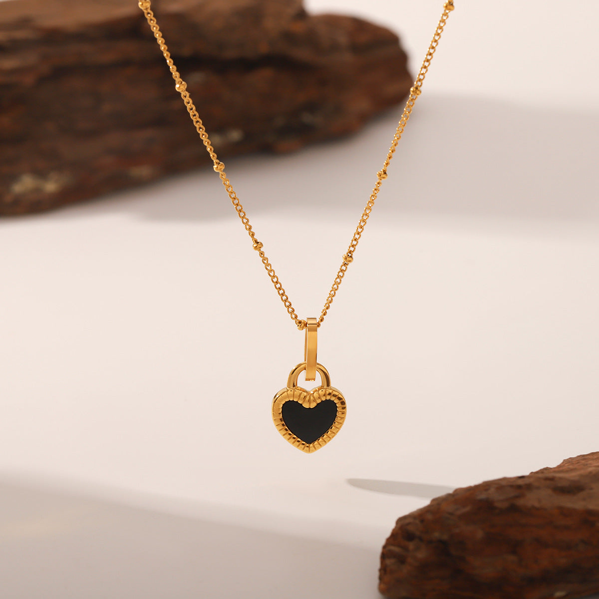 Wholesale Black and white double-sided love pendant titanium steel necklace