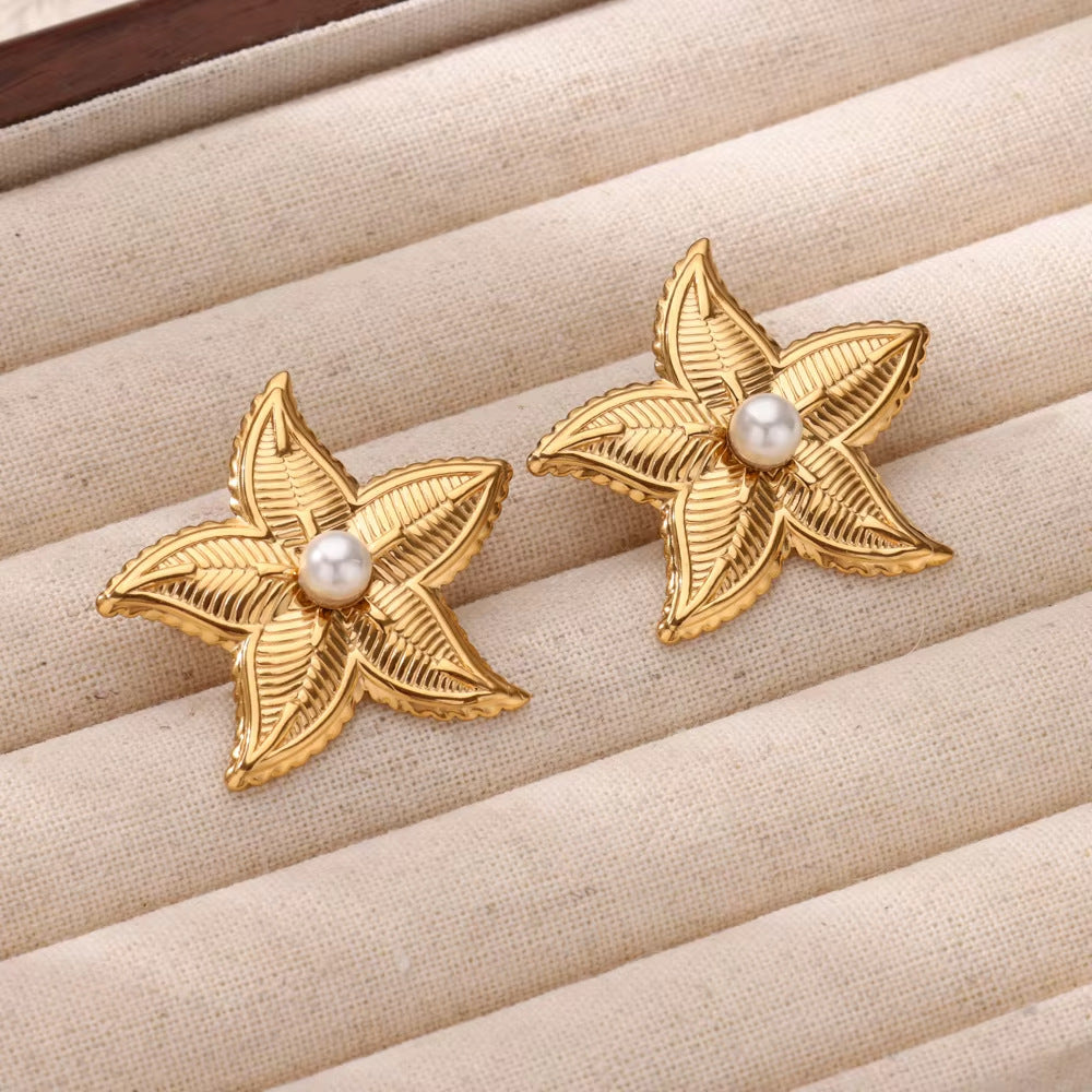 Wholesale Stainless steel man-made pearl zircon earrings