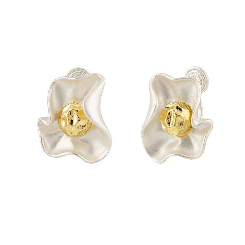 Wholesale Light Luxury Pleated Flower Ear Clip Retro  Earrings
