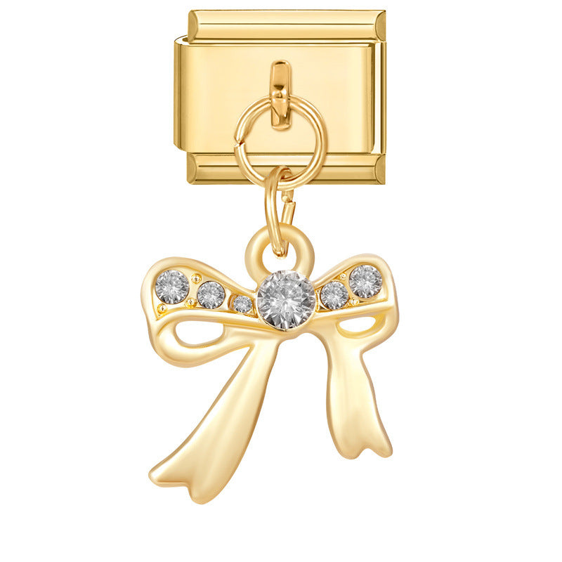 Wholesale  Bow  Italian Charm Bracelet 9mm DIY Creative Gold Bottom Stainless Steel Composable Bracelet
