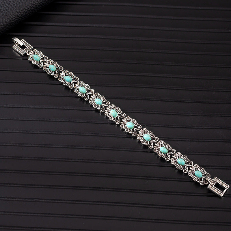 Wholesale Boho Ethnic Turquoise Bracelet Alloy Rhinestone Jewelry Accessory for Women