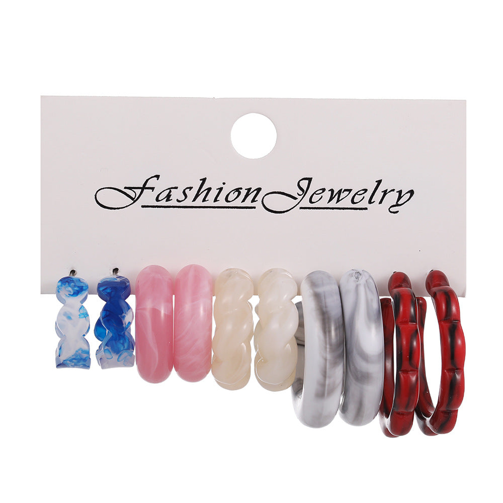 Wholesale  Color Creative Earrings Women's Acrylic C- shaped Mixed Color Resin Earrings
