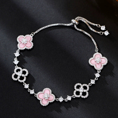 Wholesale Mother-of-pearl flower four-leaf clover zircon flower bracelet