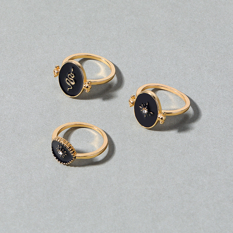 Wholesale Retro Simple Jewelry Disc Diamond Star Sun Overlapped Ring