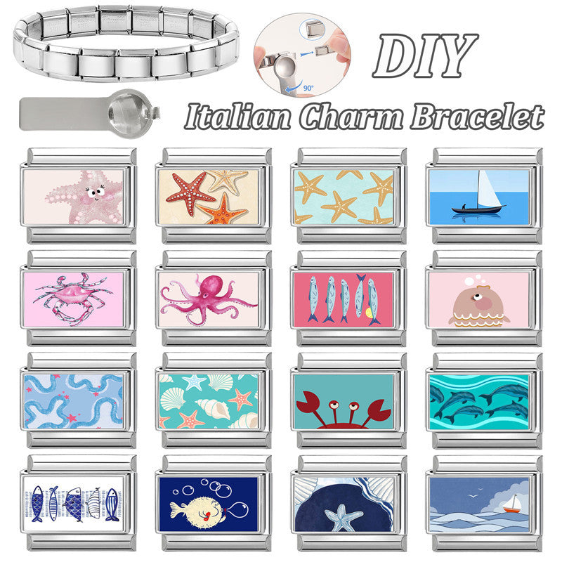 Wholesale  9mm Italian Charm Starter Bracelets DIY square Single Section Creative Stainless Steel Composable Bracelet