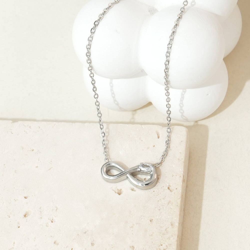 Wholesale Titanium steel infinity symbol necklace with zircon stones