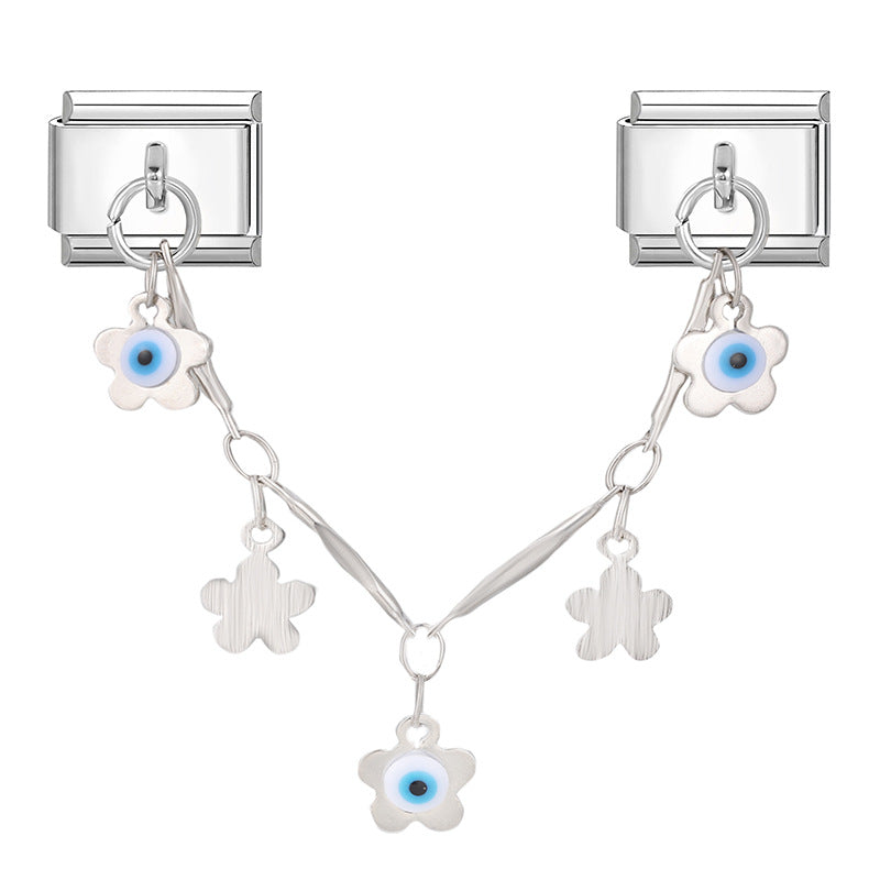 Wholesale Hearts and Love Italian Charms DIY square double-pendant Creative Stainless Steel Composable Bracelet