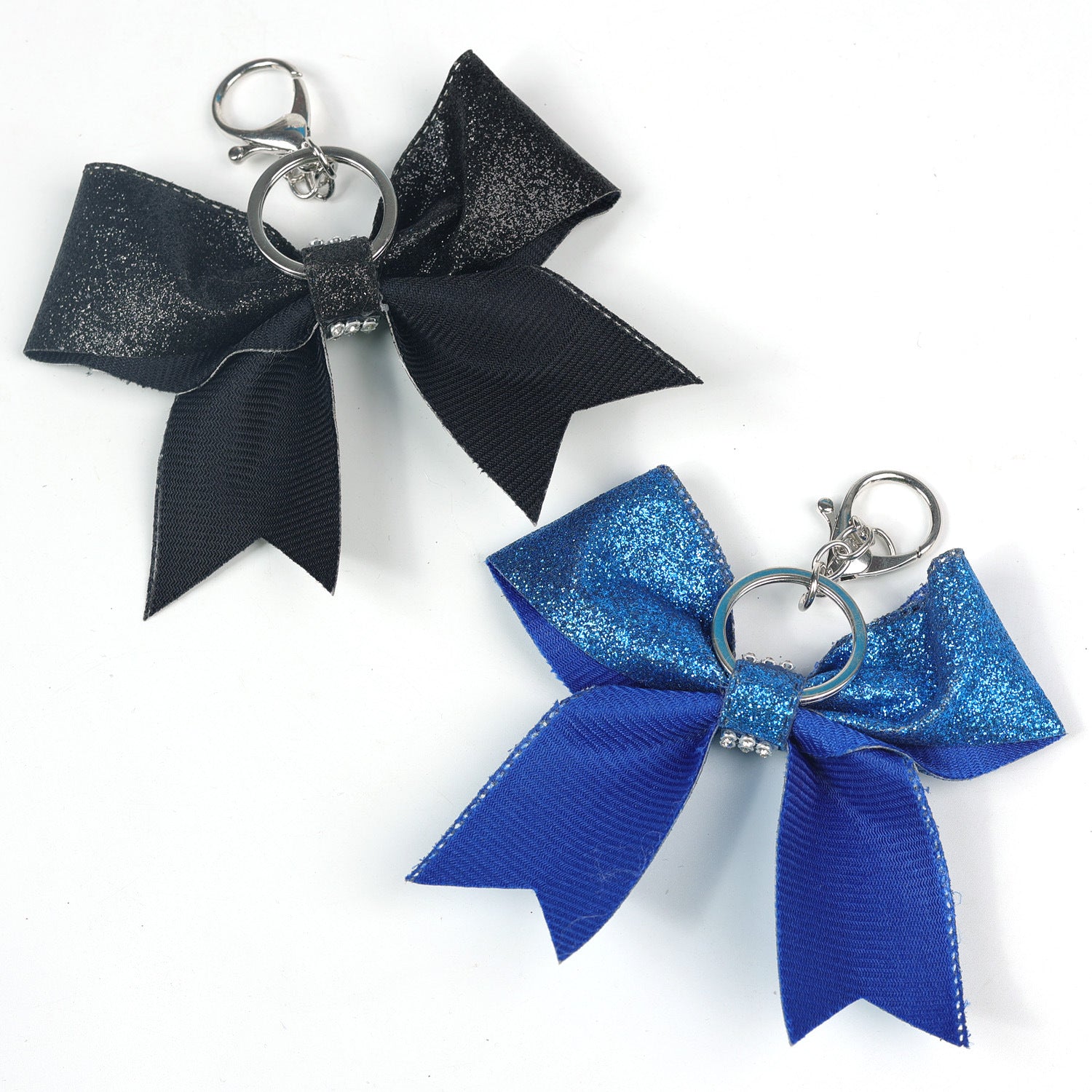 Wholesale bow accessories pendant solid color glitter leather keychain rhinestone sapphire blue