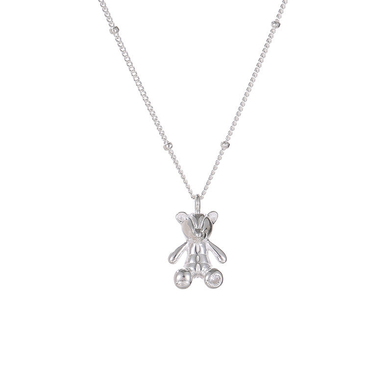 Wholesale S925 sterling silver cute bear necklace light luxury clavicle