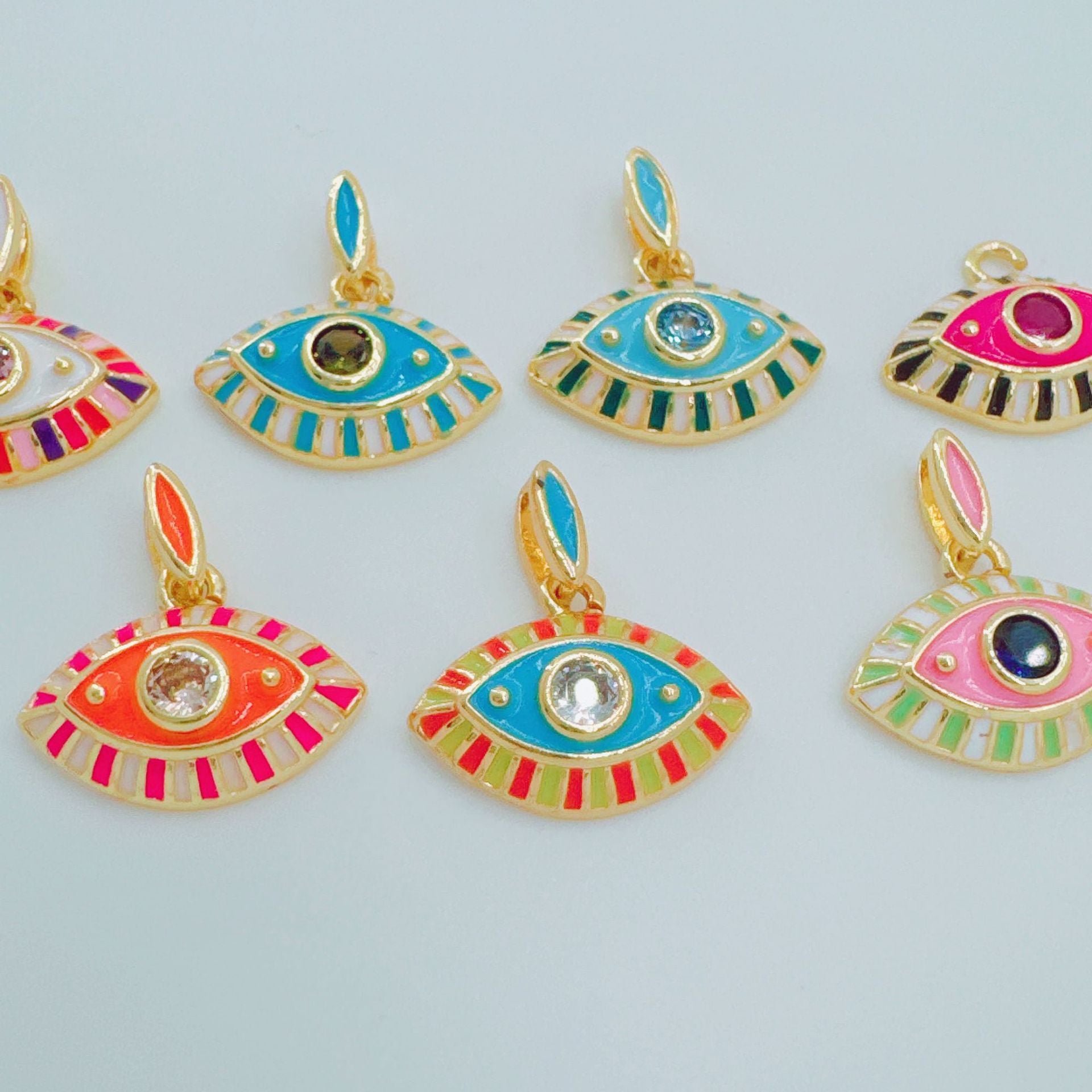 Wholesale Trendy Blue Evil Eye Pendant Charm Copper Gold Plated DIY Jewelry Accessory