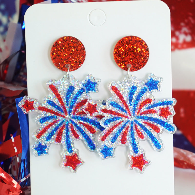 Wholesale 2 Pairs/pack American Independence Day Heart Star Glitter Acrylic Earrings ACC-ES-HY037