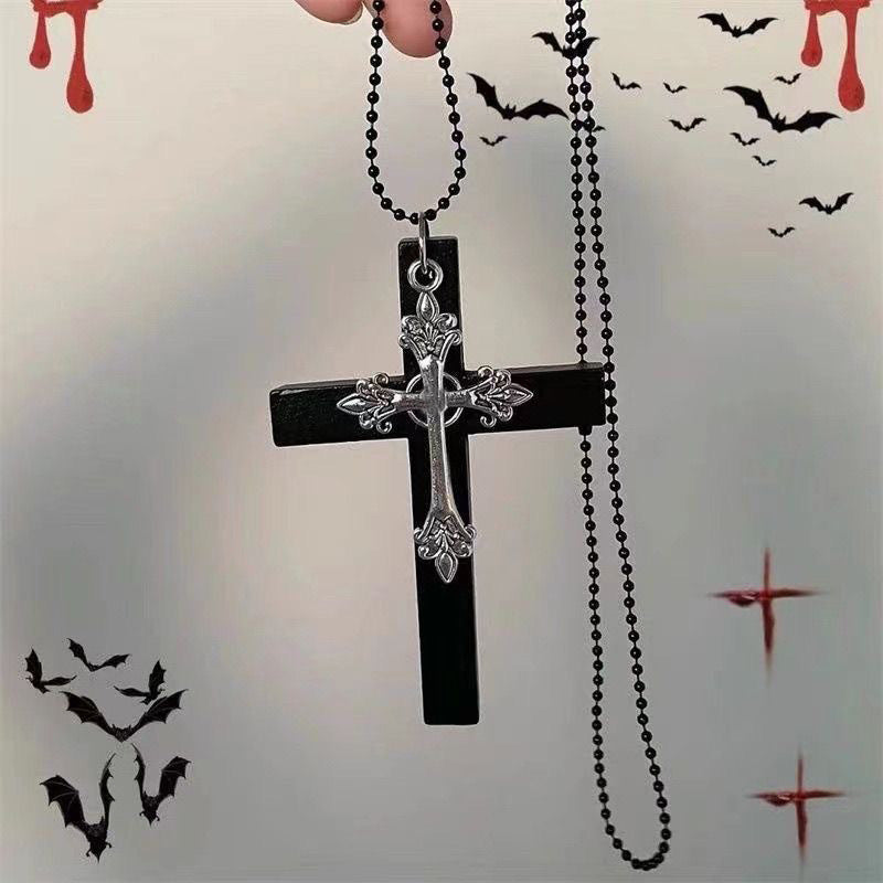 Wholesale Gothic Cross Pendant Necklace Y2K Punk Wooden Jewelry Accessory For Everyday Chic Boutique Resale