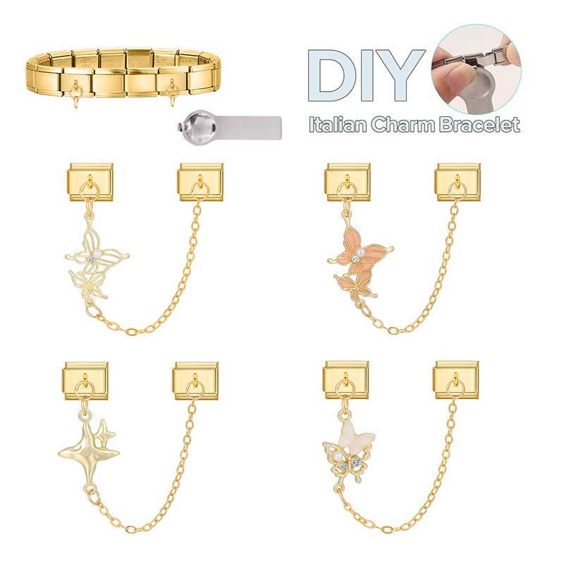 Wholesale Italian Charm Bracelet 9mm DIY Splicing Double Pendant  Stainless Steel Composable Bracelet