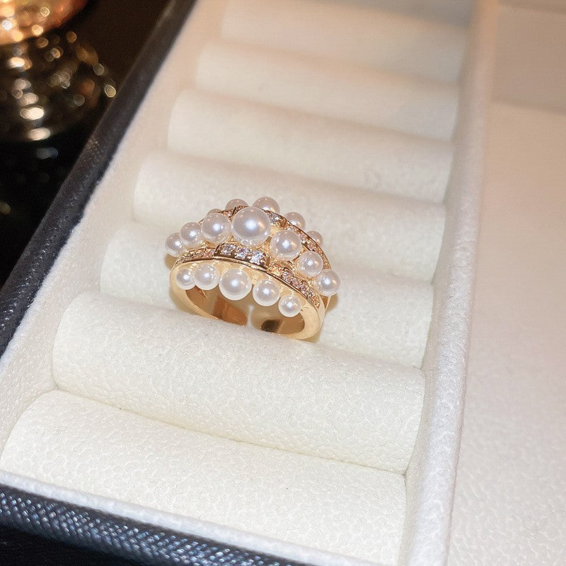 Wholesale Plated Fresh Water Pearl Zircon Butterfly Ring