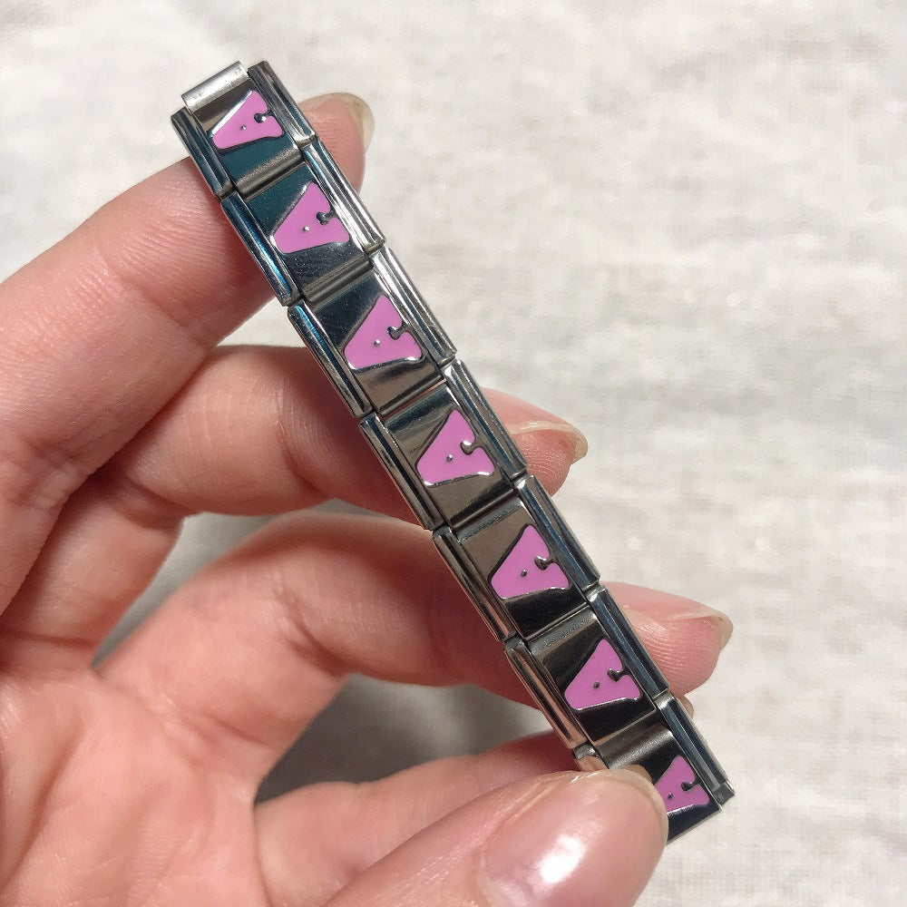 Wholesale Italian Charm Bracelet 9mm DIY Splicing Removable Pink English Letters Stainless Steel Composable Bracelet ACC-BT-QiYing016