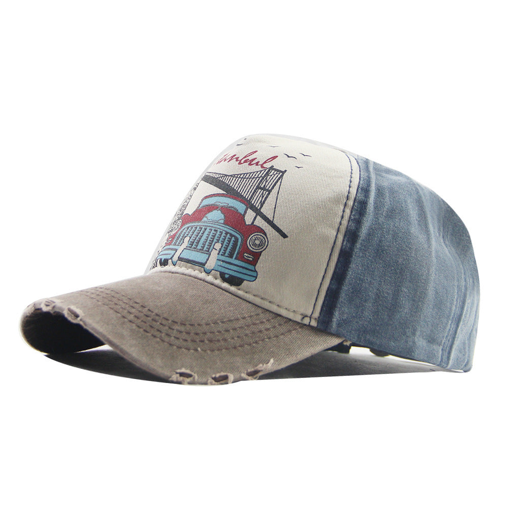 Wholesale Trendy Five Panel Trucker Baseball Cap Distressed Washed Cotton Burgundy With Navy Brim Outdoor Summer Sun Hat For Casual Wear