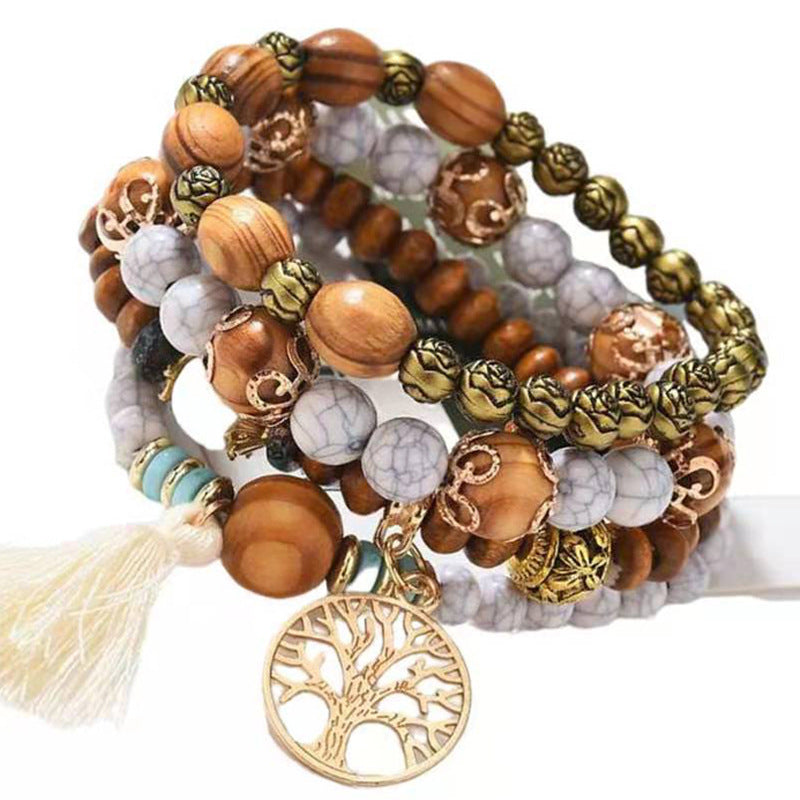 Wholesale Bohemian Tassel Multilayer Wooden Beaded Bracelet ACC-BT-NaiHong014