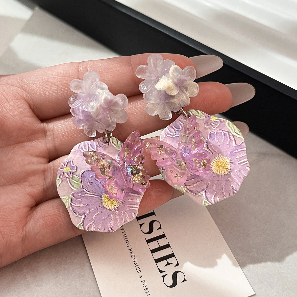 Wholesale Resin Purple Butterfly Flower Earrings Boutique Fashion Jewelry Accessory For Women