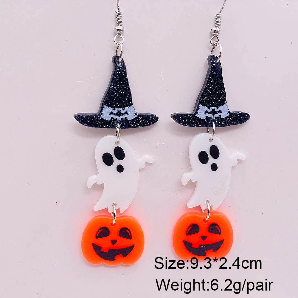 Wholesale Halloween jewelry candy basket Denim ghost face acrylic earrings