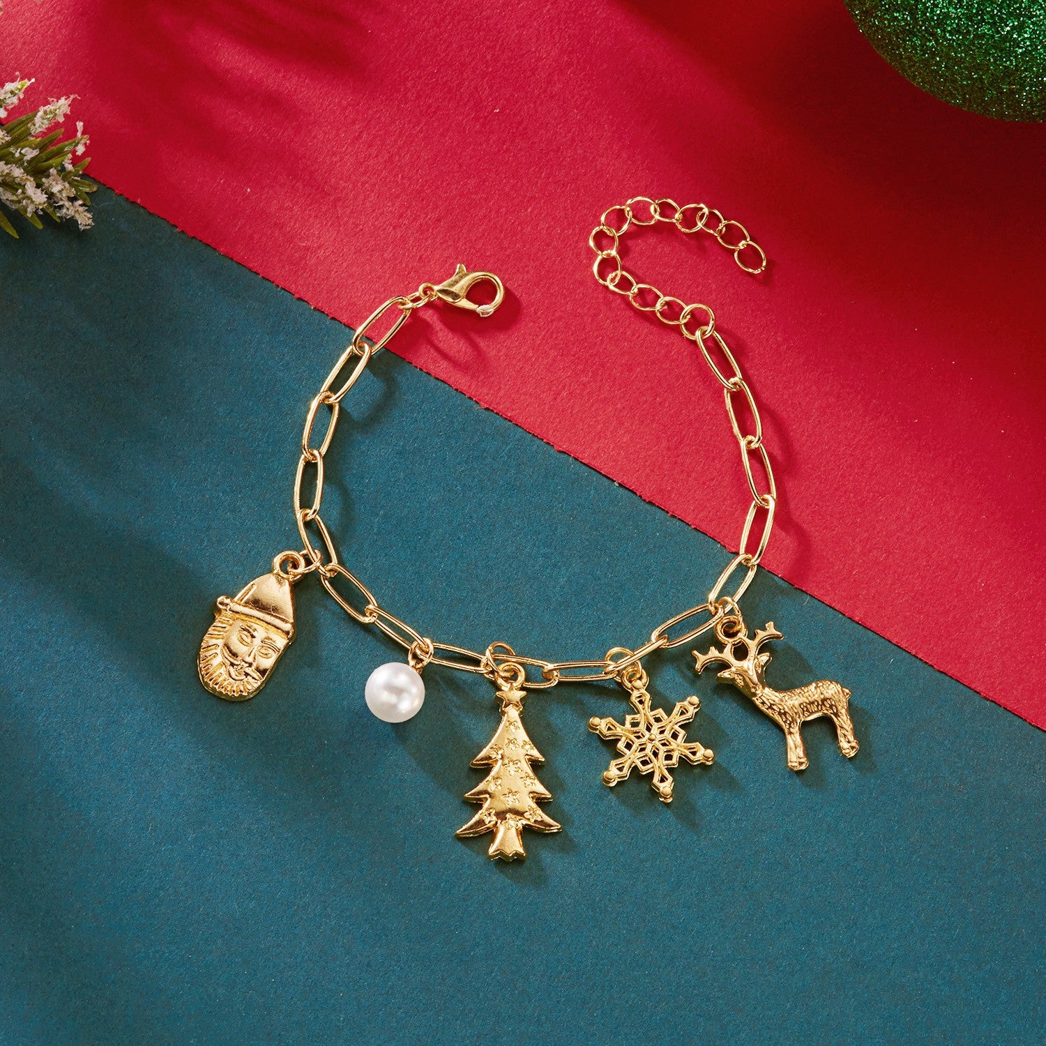 Wholesale Diamond Christmas Tree Snowflake Elk Bell Bracelet Necklace Set