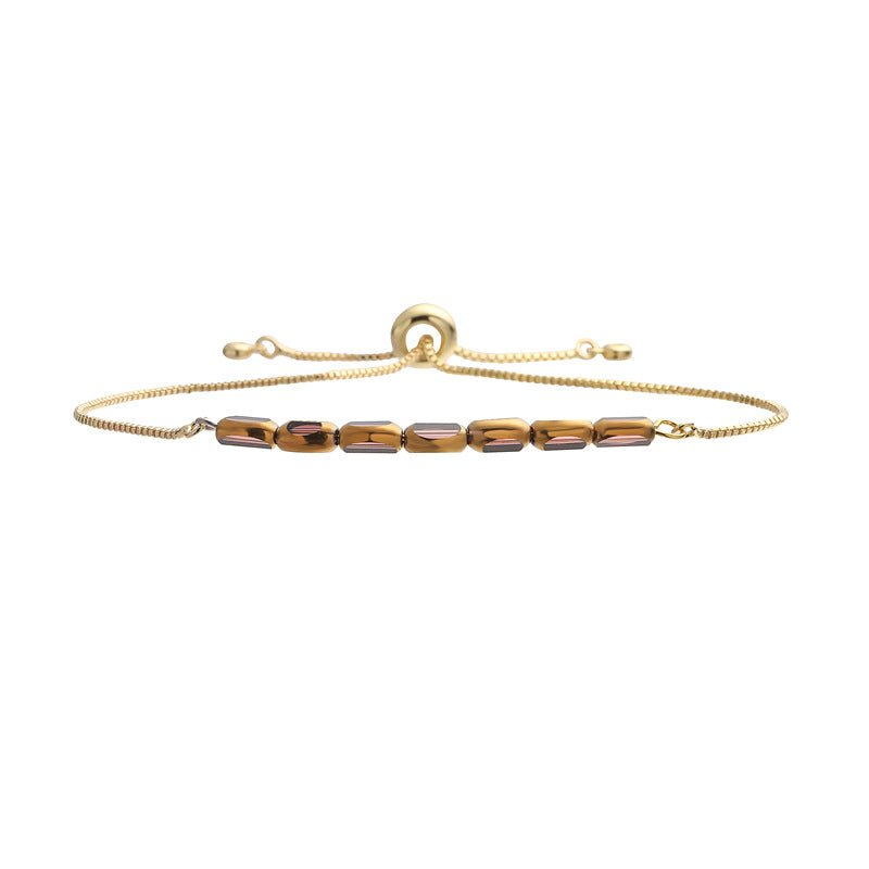 Wholesale Trendy Minimalist Adjustable Crystal Bracelet Gold Plated Copper With Heart Shaped Lake Blue Beads Fashion Jewelry Accessory For Wedding